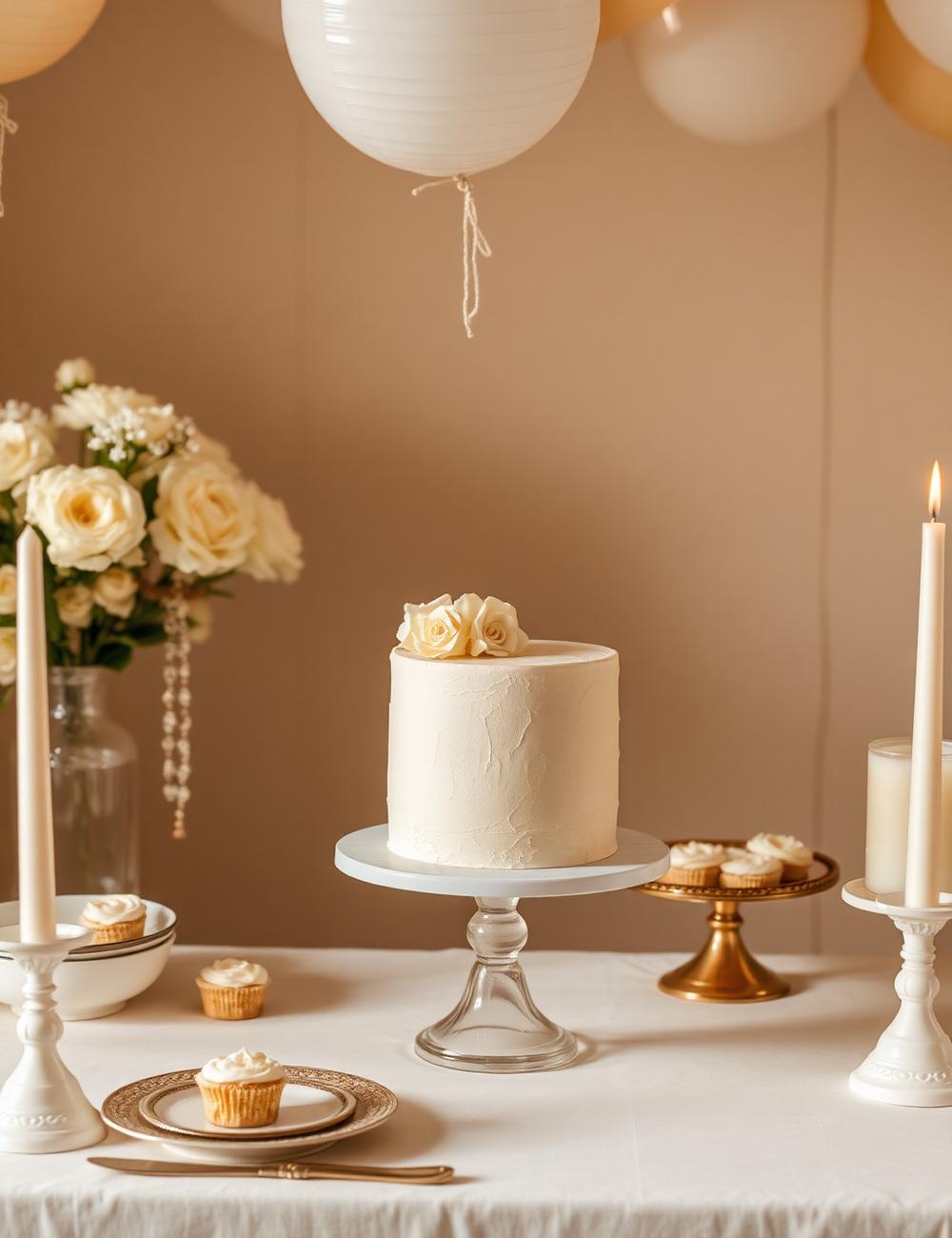 Elegant birthday dessert table with cake