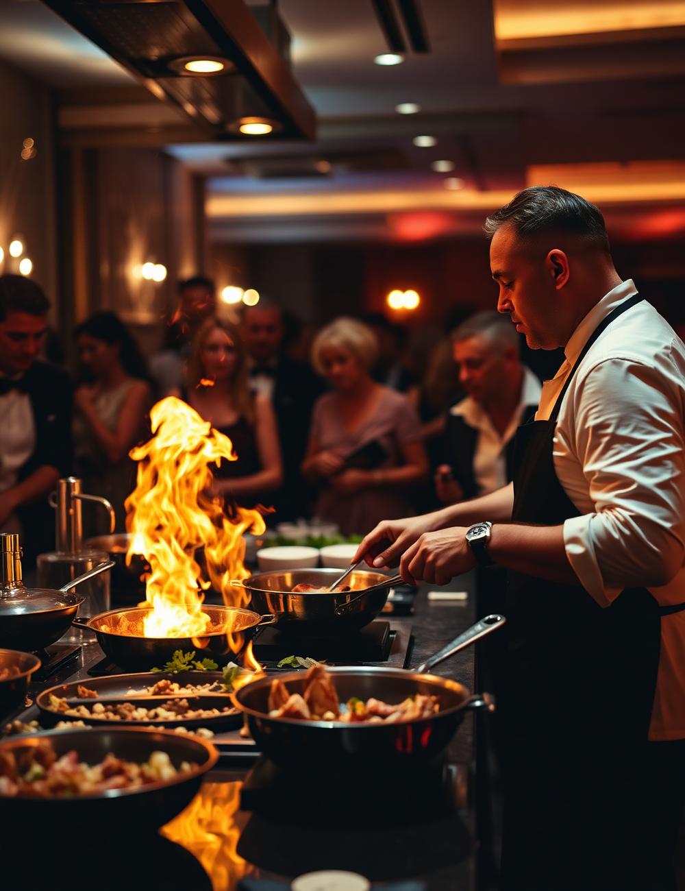 Chef cooking at a live food counter