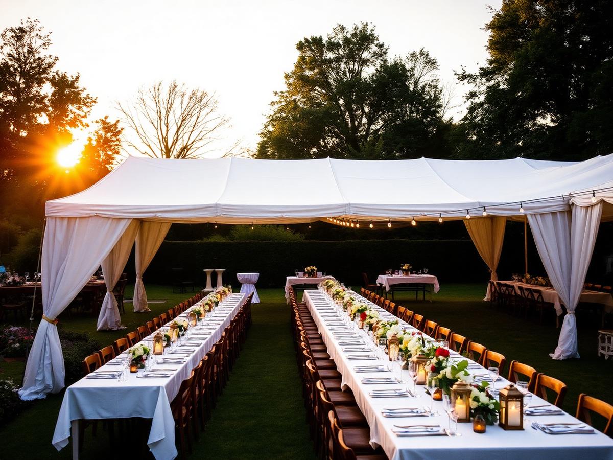 Outdoor marquee dining at golden hour